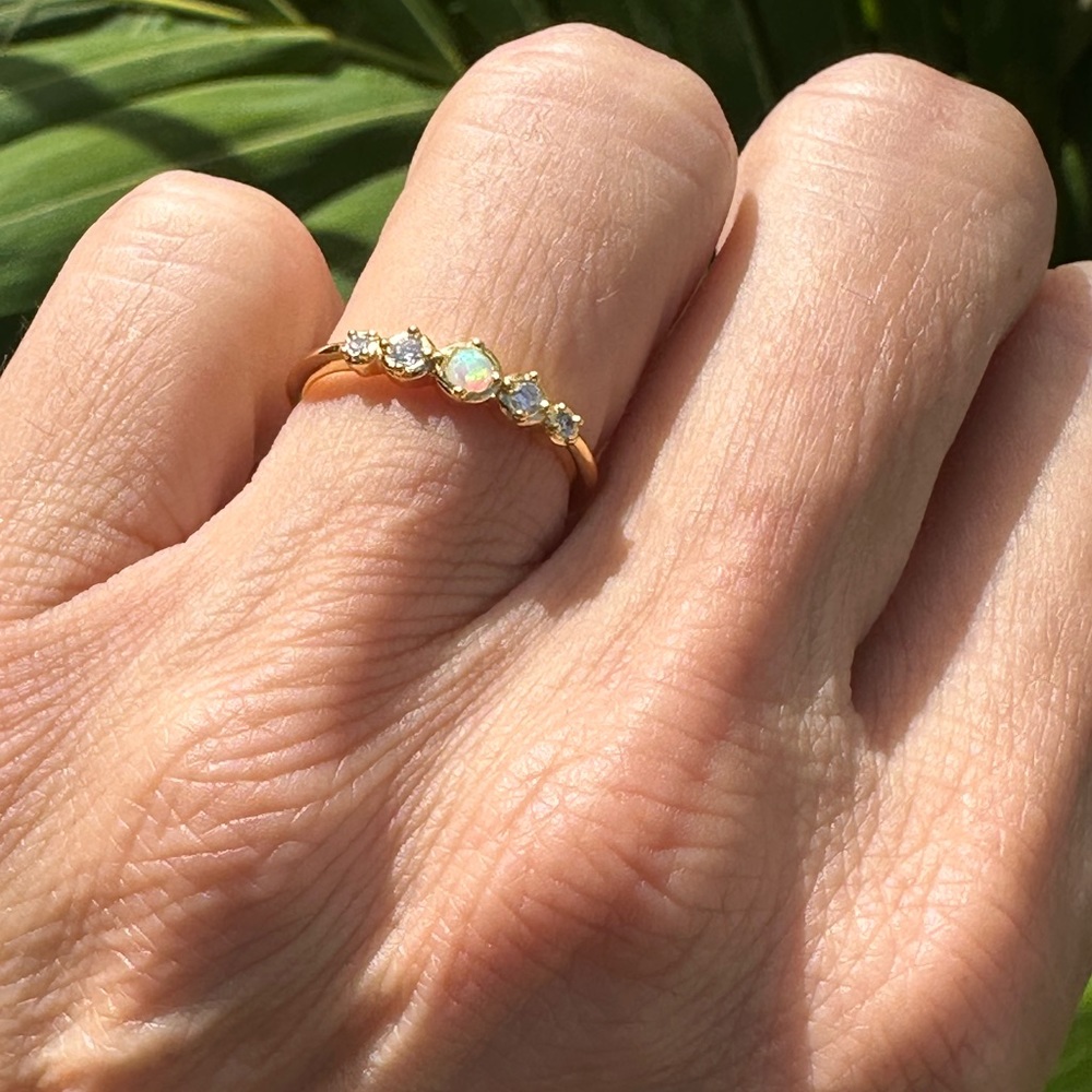 Gold Tone Opal CZ Accent Stackable Ring Women's Fashion Jewelry size 7